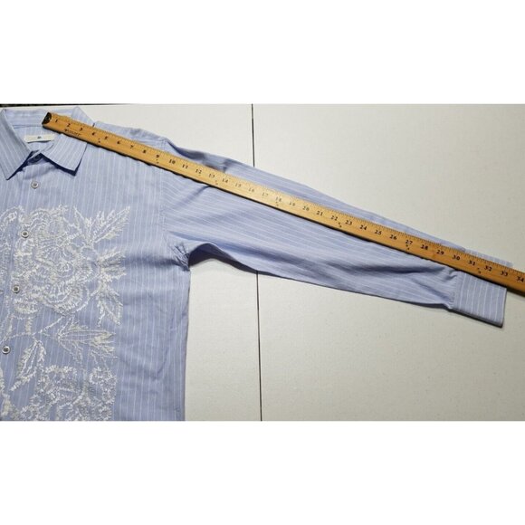 Twice Western Button Up Long Sleeve Blue Striped Embroidered Shirt Men's Large - Picture 10 of 13